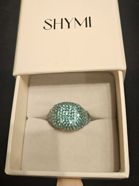 SHYMI Green Pavé Dome Ring with Sparkling Crystals Sterling Silver 925